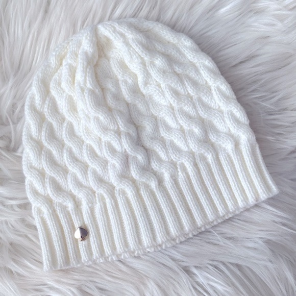 NWOT Kate Spade cable knit white beanie - Picture 1 of 6